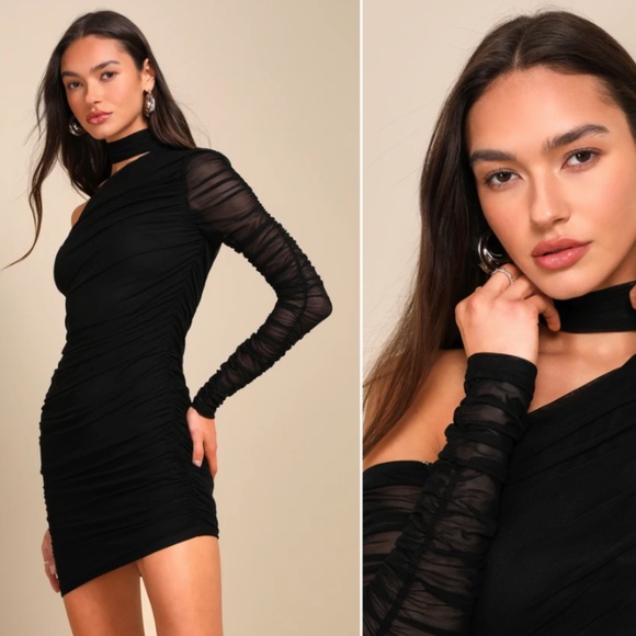 LULU's Sexy Prom Wedding Cocktail Formal Event Long Sleeve Bodycon Mini - Picture 4 of 7